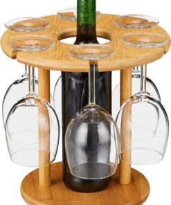 Relaxdays Porte-Verre à vin, Bambou, pour 6 récipients, Ø de 25 cm, Cadeau, Bar, serviteur Support à Bouteille, Nature